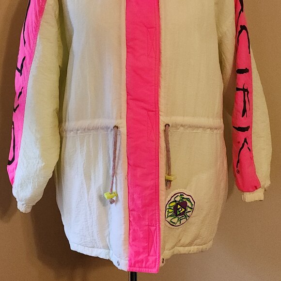 Vintage Ocean Pacific OP Pink & White Puffer Jacket Women's Size Large - X-Large - Picture 2 of 16